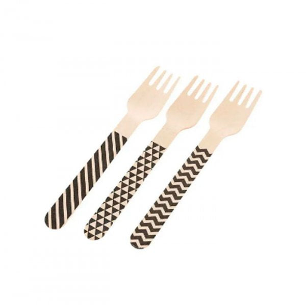 Garfo De Madeira Preto (10Un) - Silver Festas