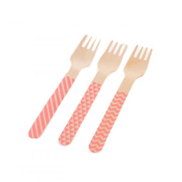 Garfo De Madeira Rosa (10Un) - Silver Festas