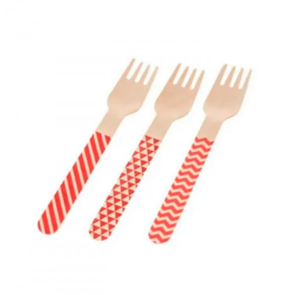 Garfo Madeira Vermelho Listrado (10Un) - Silver Festas