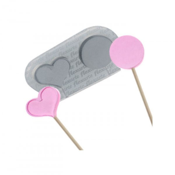 Molde Em Silicone Pirulitos P/ Redondo/Coração - Flexarte