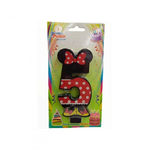 Vela Numerada Minnie Mouse Laço N°5 - Produtos Parabéns