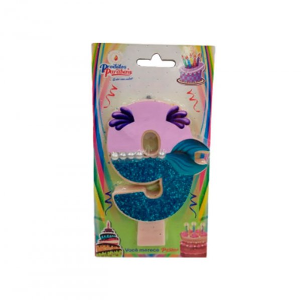 Vela Numerada Sereia N°9 - Produtos Parabéns