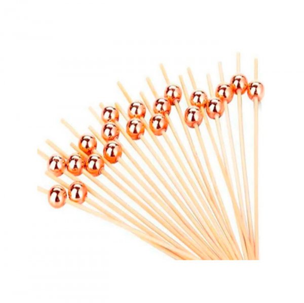 Palito Em Bambu P/Petisco Com Bolinha Rose (20Un) 12Cm - Silver Festas