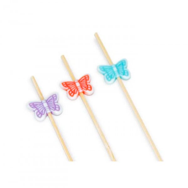 Palito Em Bambu P/Petisco Com Borboleta (20Un) 12Cm - Silver Festas