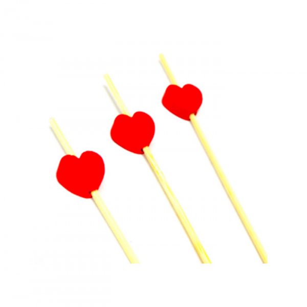 Palito Em Bambu P/Petisco Com Coração (20Un) 12Cm - Silver Festas