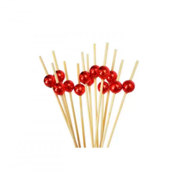 Palito Em Bambu P/Petisco Com Dec Vermelho (20Un) 12Cm - Silver Festas