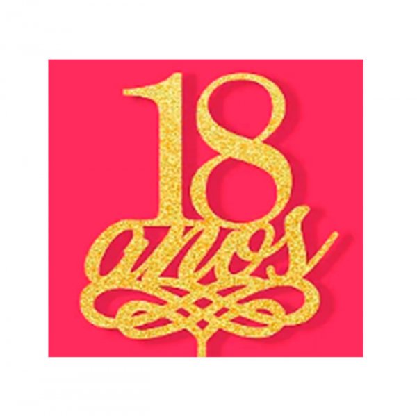 Topo De Bolo 18 Anos Mdf Dourado - Sonho Fino