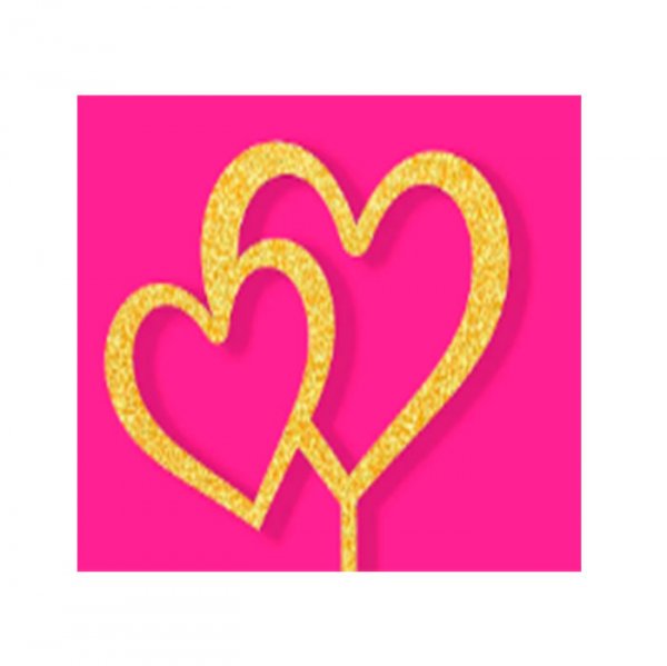 Topo De Bolo Coração Duplo Mdf Dourado - Sonho Fino