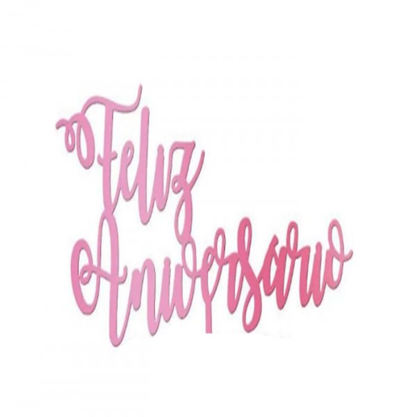 Topo De Bolo Feliz Niver Mdf Metalico Rose - Sonho Fino