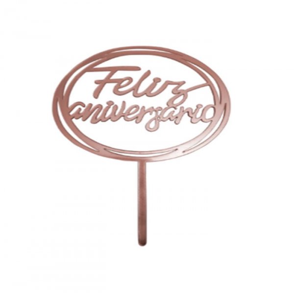 Topo Decorativo Aro Feliz Aniversario Ace Rose 21Cm - Vivarte
