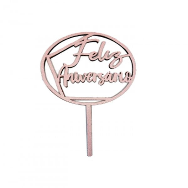 Topo Decorativo Eva Gliter Aro Feliz Aniversario Rosa Candy 21Cm - Vivarte
