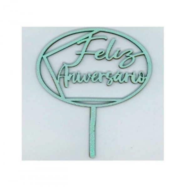 Topo Decorativo Eva Gliter Aro Feliz Aniversario Verde Candy 21Cm - Vivarte