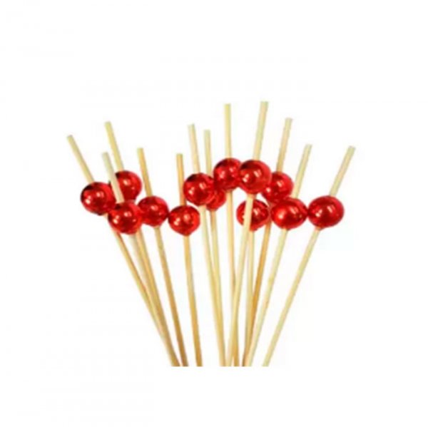 Palito Bambu P/Petisco (12,5Cm) Bolinha Vermelha - Silver Plastic