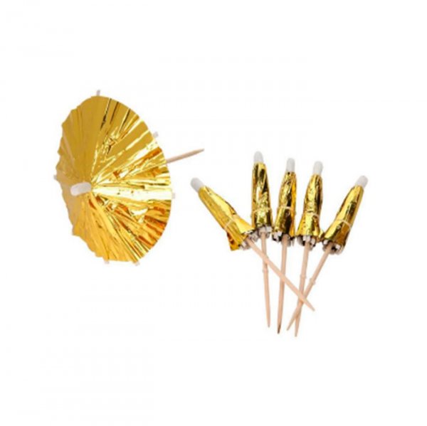 Palito Para Decoracao Guarda Chuva Dourado (C/12Un) - Silver Festas