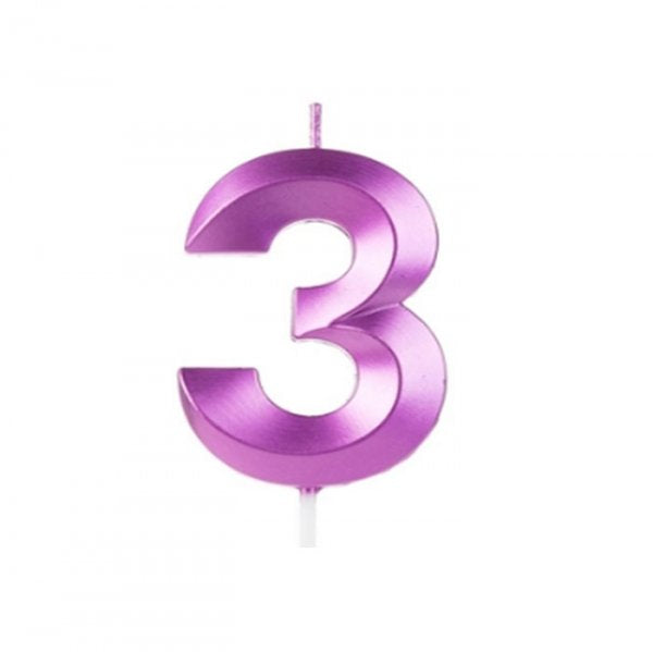 Vela Design Numero 3 Roxa - Silver Festas