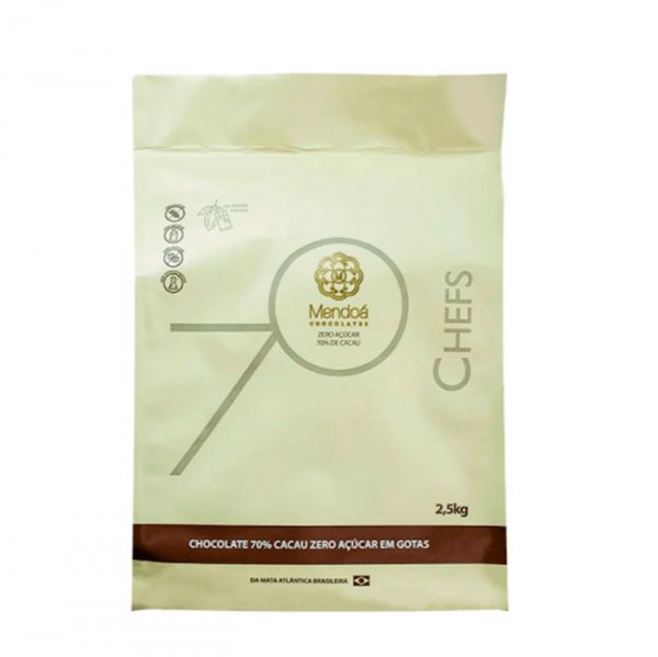 Chocolate em Gotas Amargo 70% Cacau Zero Açúcar - 2,5Kg - Mendoá