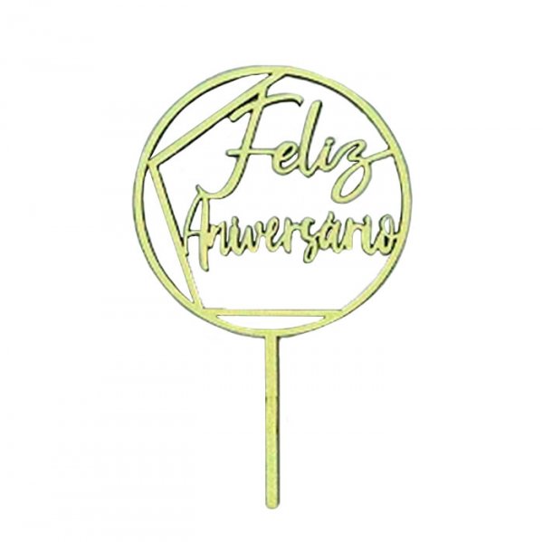 Topo Decorativo Eva Gliter Aro Feliz Aniversario Amarelo Candy 21Cm - Vivarte