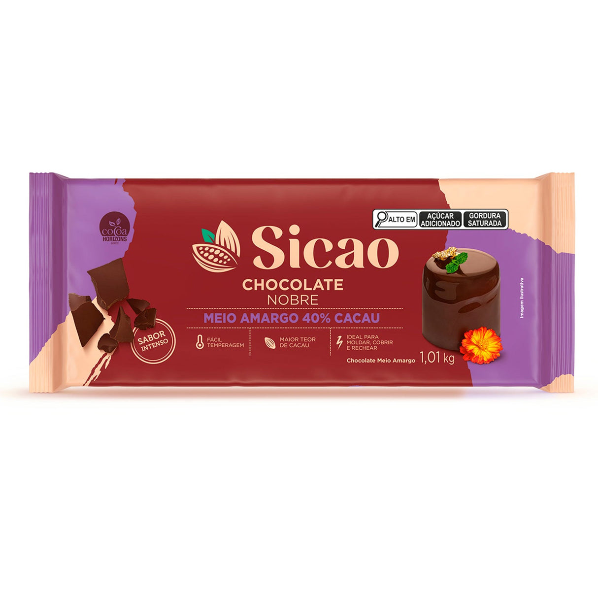 Chocolate Nobre Meio Amargo 40% - Barra 1,01Kg - Sicao