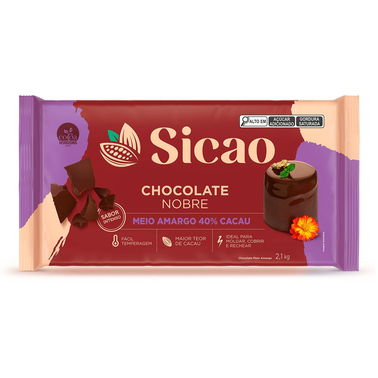 Chocolate Nobre Meio Amargo 40% - Barra 2,1Kg - Sicao