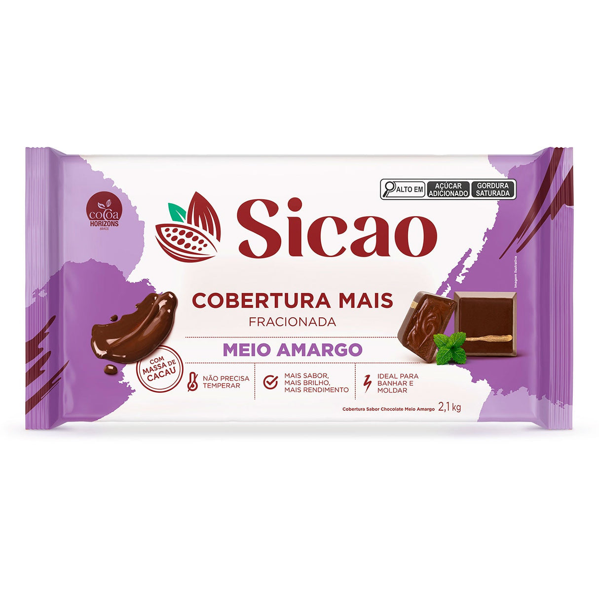Cobertura Fracionada Meio Amargo Mais - Barra 2,1Kg - Sicao