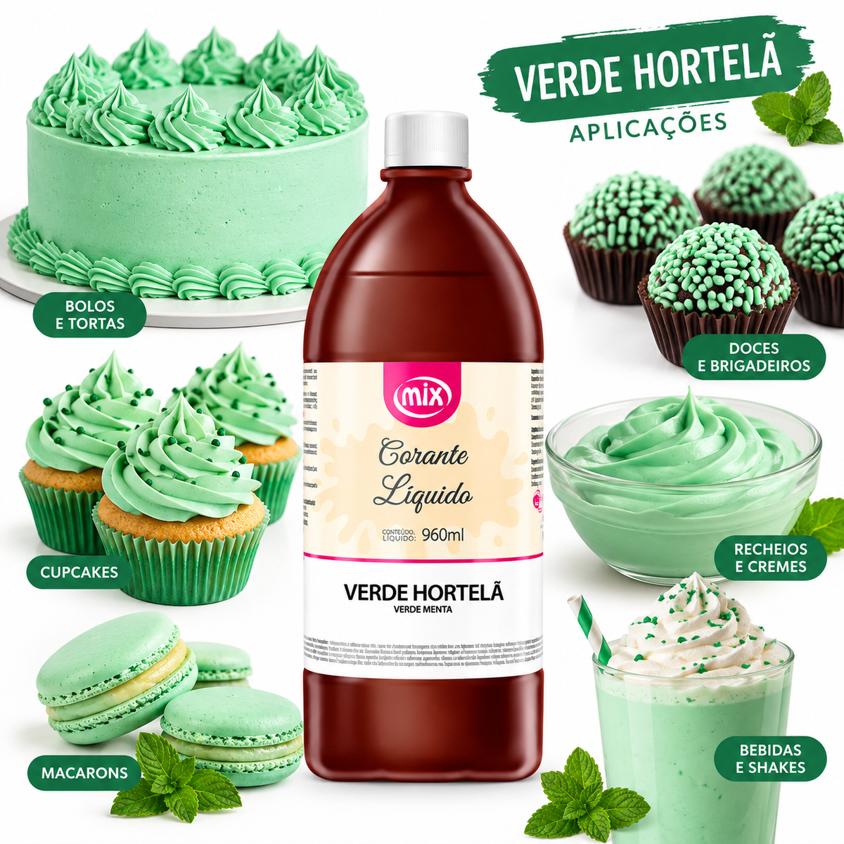 Corante Verde Hortelã - 960ml - Mix