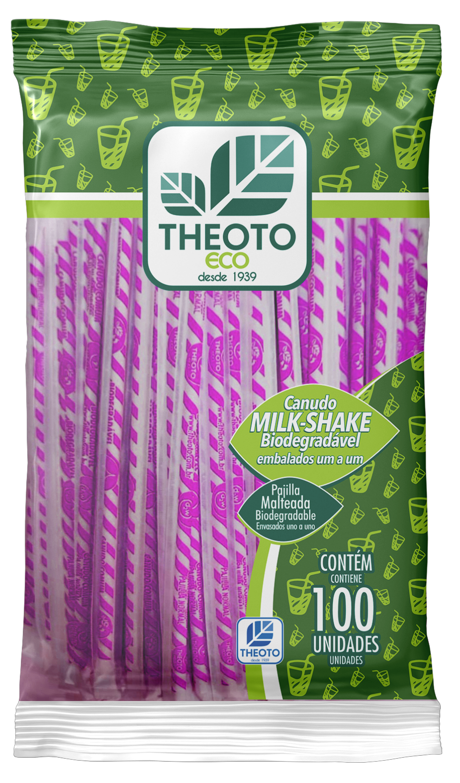 Canudo Biodegradável Milk Shake com 100un - Theoto