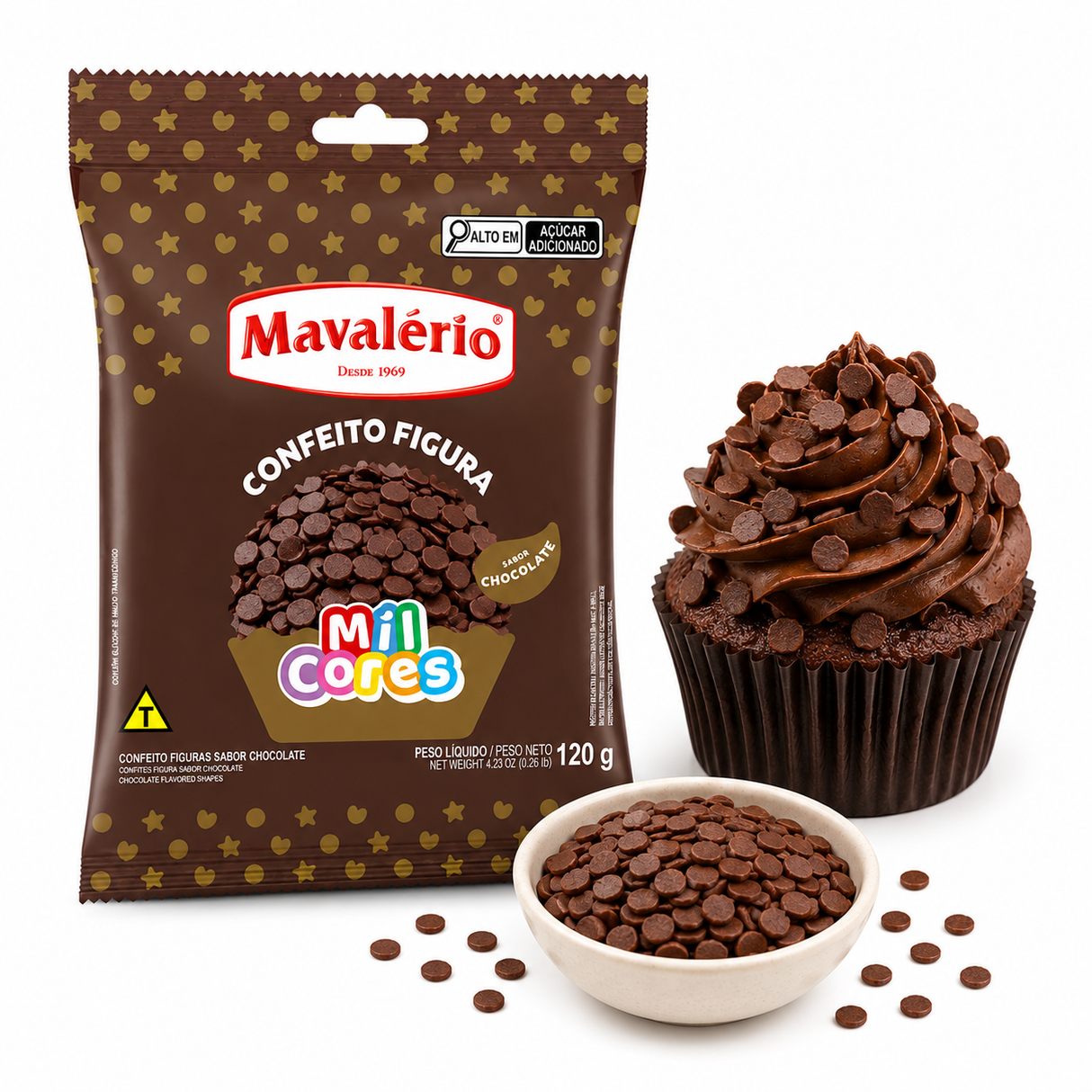 Confeito Figura Confete - Sabor Chocolate - 120g - Mavalério