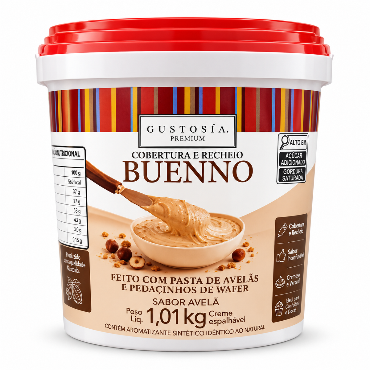Cobertura e Recheio Buenno - Gustosía Premium - Sabor Avelã - 1,01kg - MEC3