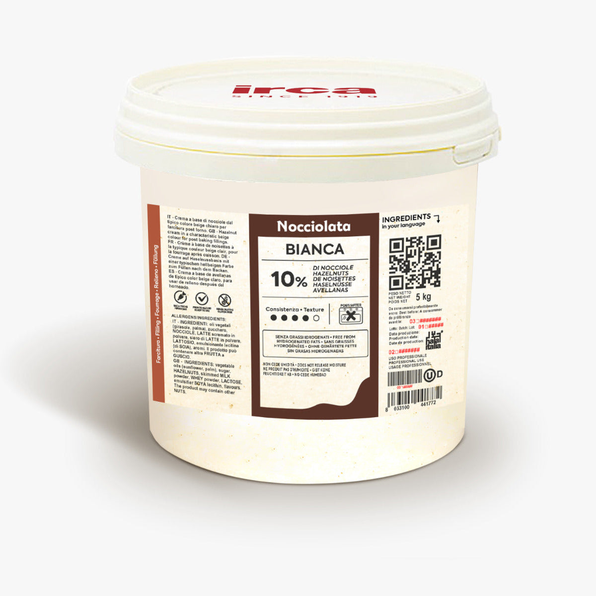 Recheio de Creme de Avelã Branco Nocciolata Bianca 10% - 5kg - Irca