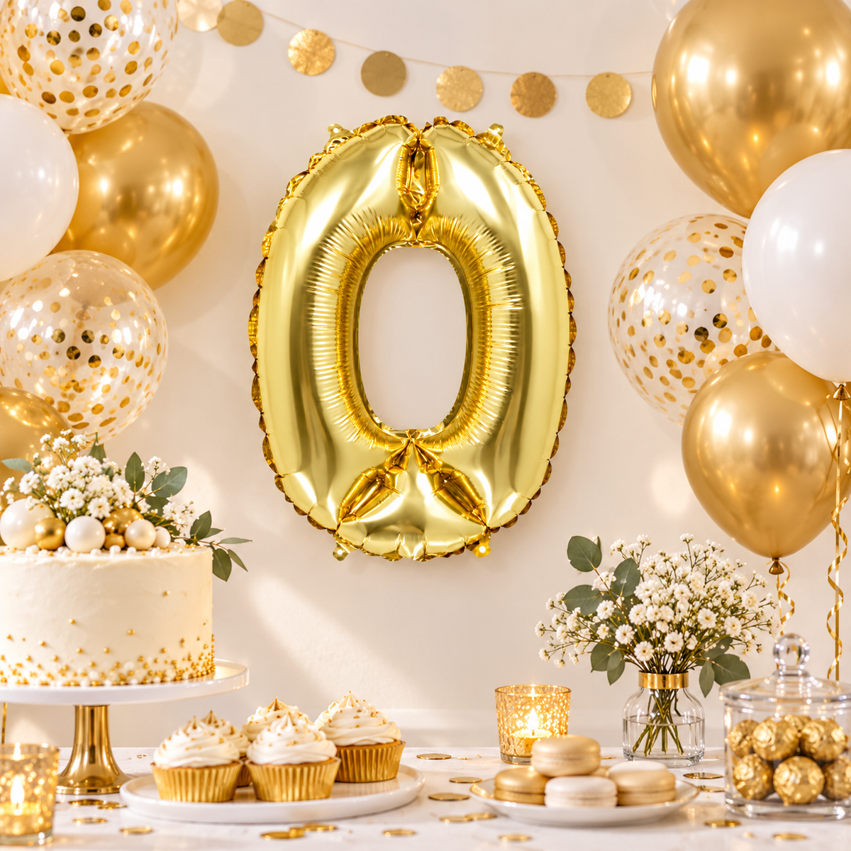 Balão Metalizado 16" com Canudo - Dourado - Número 0 (QPD00) - Silver Festas