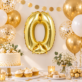 Balão Metalizado 16" com Canudo - Dourado - Número 0 (QPD00) - Silver Festas