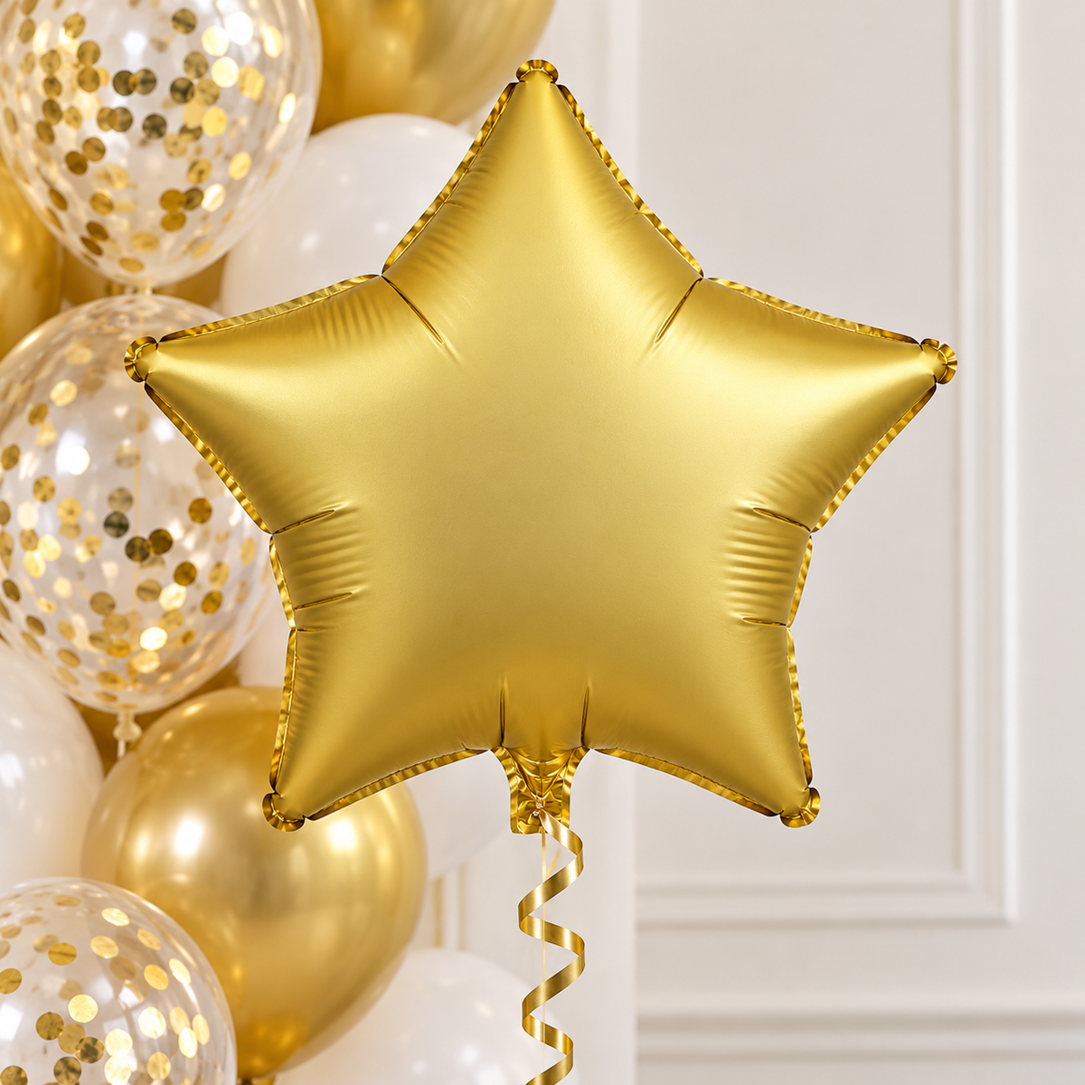 Balão Cromado com Canudo - Estrela - Dourado - 45cm - Silver Festas