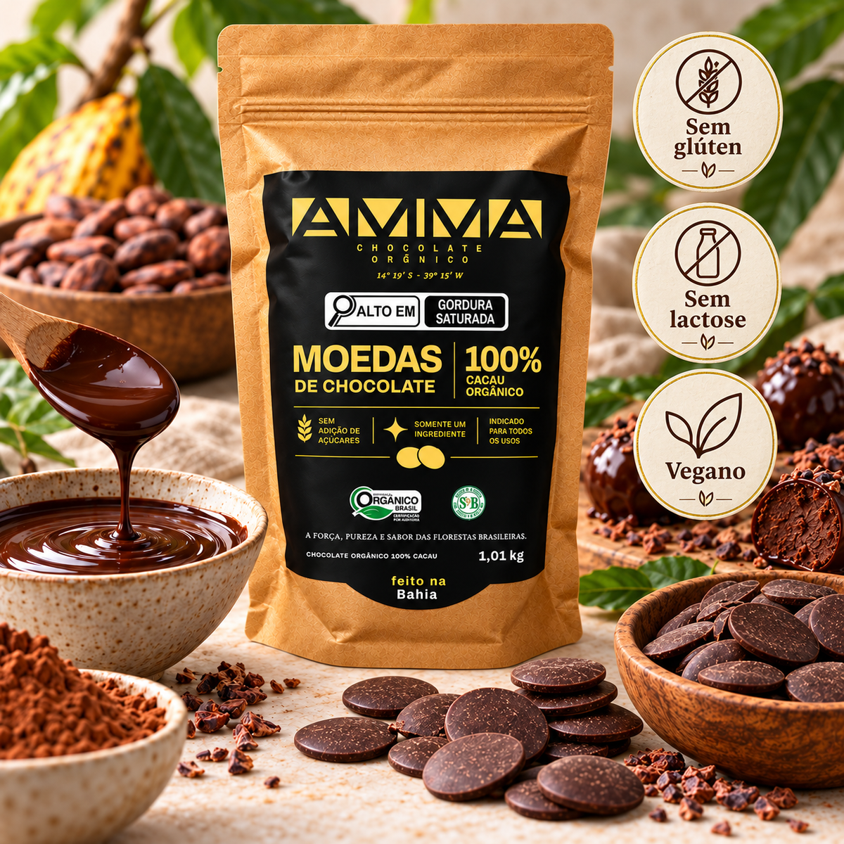 Chocolate Orgânico 100% - Moedas - 1kg - AMMA