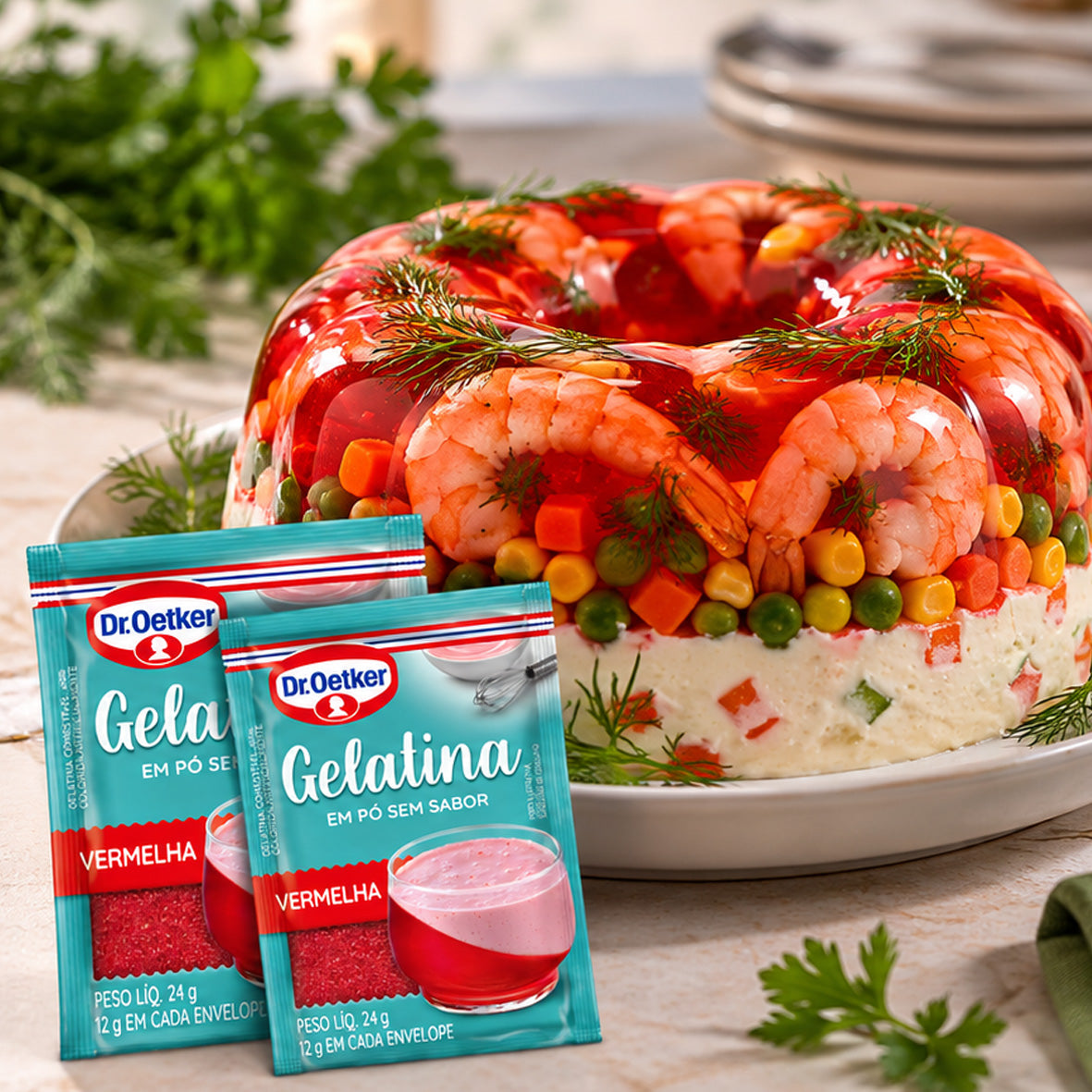 Gelatina em Pó Vermelha - 2 envelopes - 24g - Dr. Oetker
