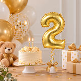 Balão Metalizado com Canudo - 16"/40cm - Dourado - Número 2 (QPD02) - Silver Festas