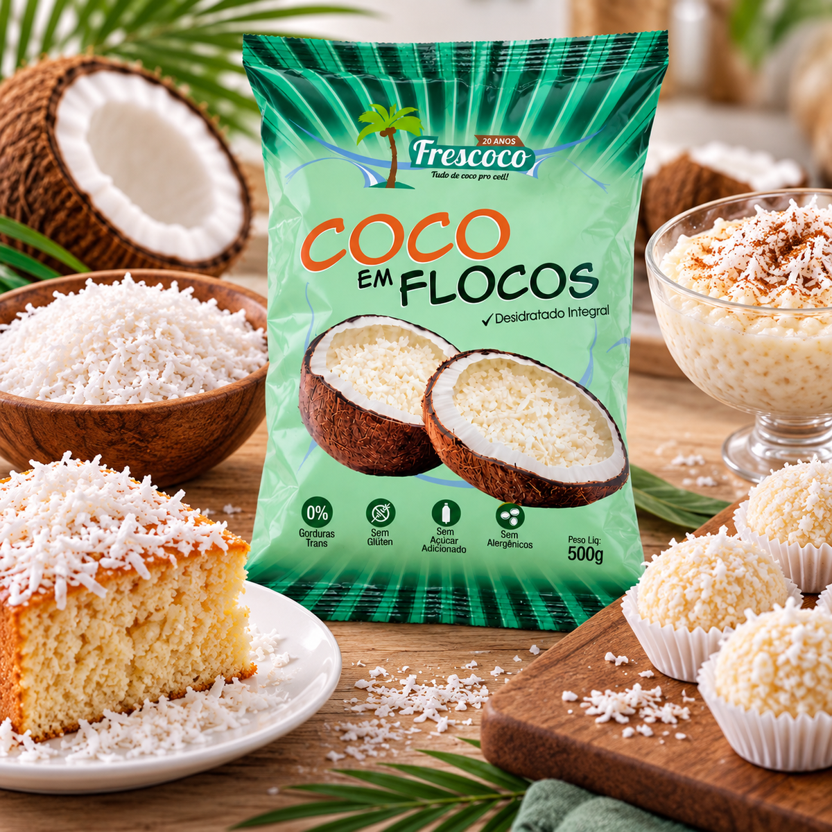 Coco em Flocos Integral - 500g - Frescoco
