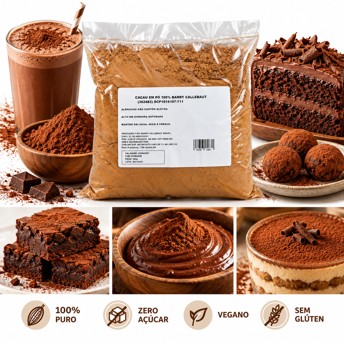 Cacau em Pó 100% - 500g - Barry Callebaut