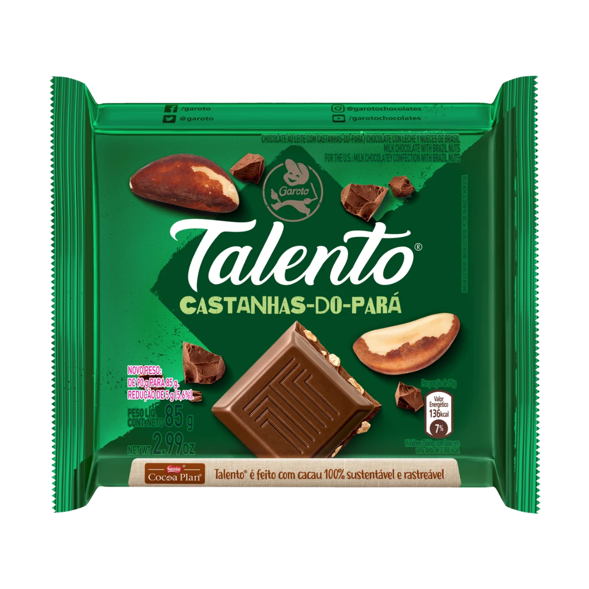 Chocolate Talento ao Leite com Castanha do Pará 85g - Garoto