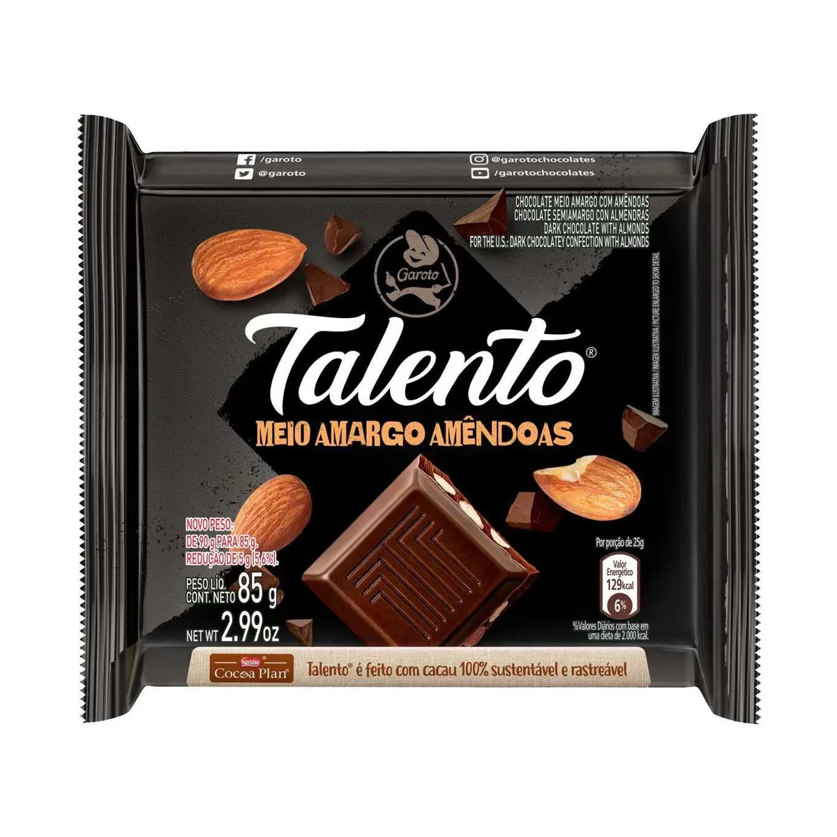 Chocolate Talento Meio Amargo com Amêndoas 85g - Garoto