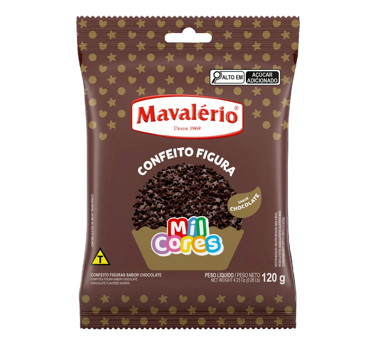 Confeito Figura Estrelinhas - Sabor Chocolate - 120g - Mavalério