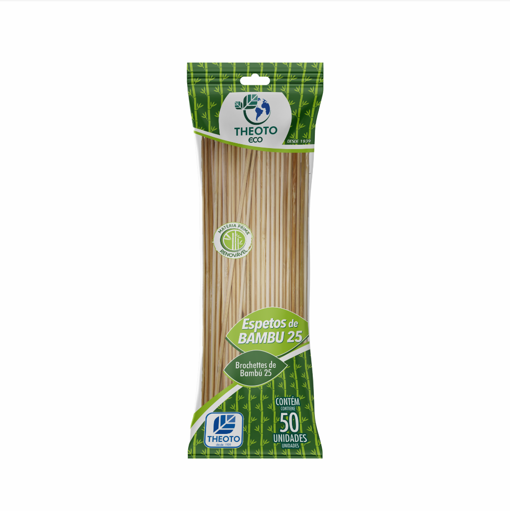 Palito Espeto Bambu 25cm - com 50un Theoto