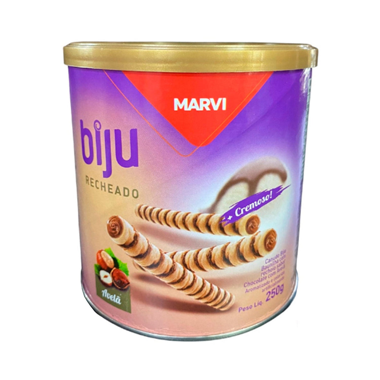 Canudo Biju Recheado Chocolate Com Avelã 250G - Marvi