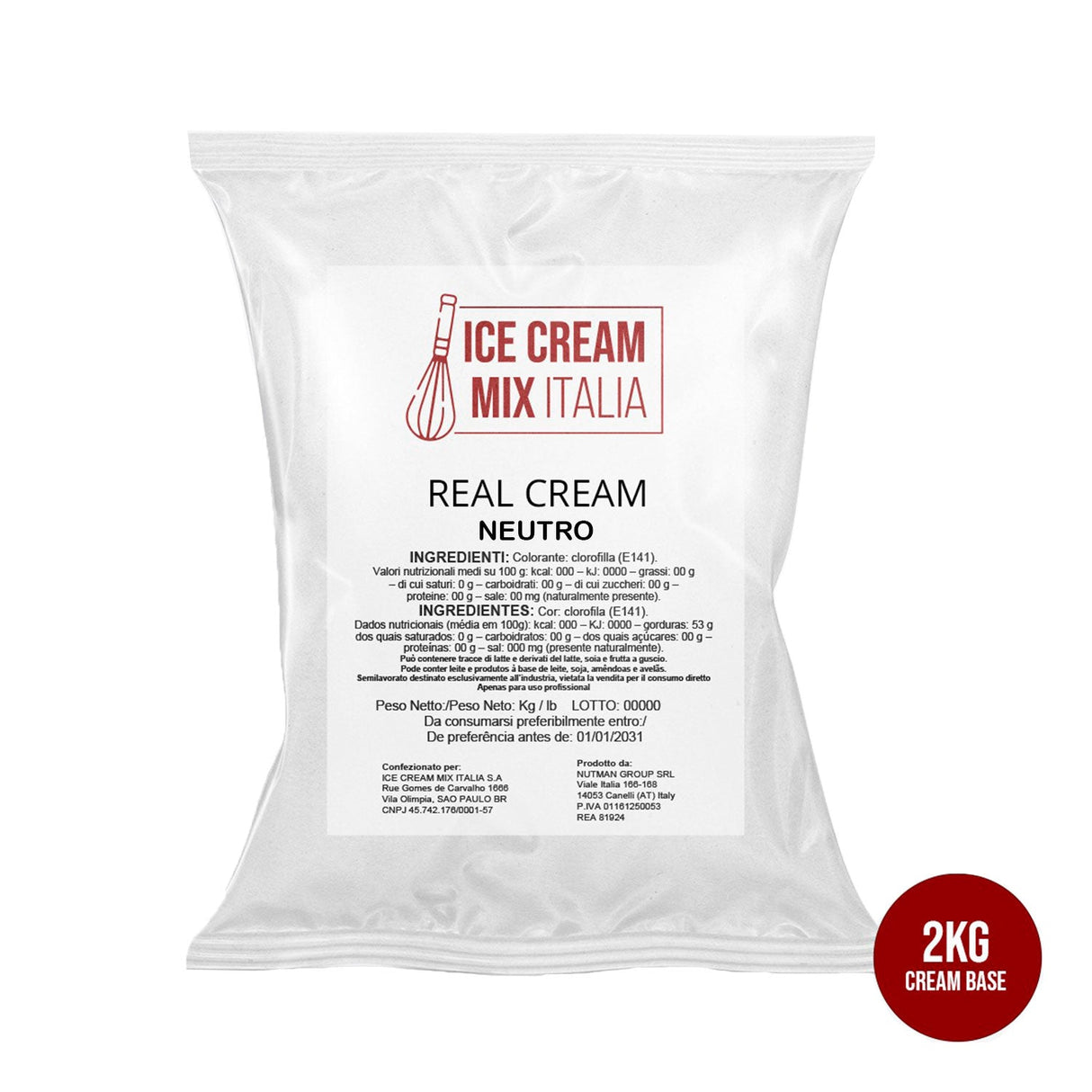 Real Cream Neutro 2kg - Ice Cream Mix
