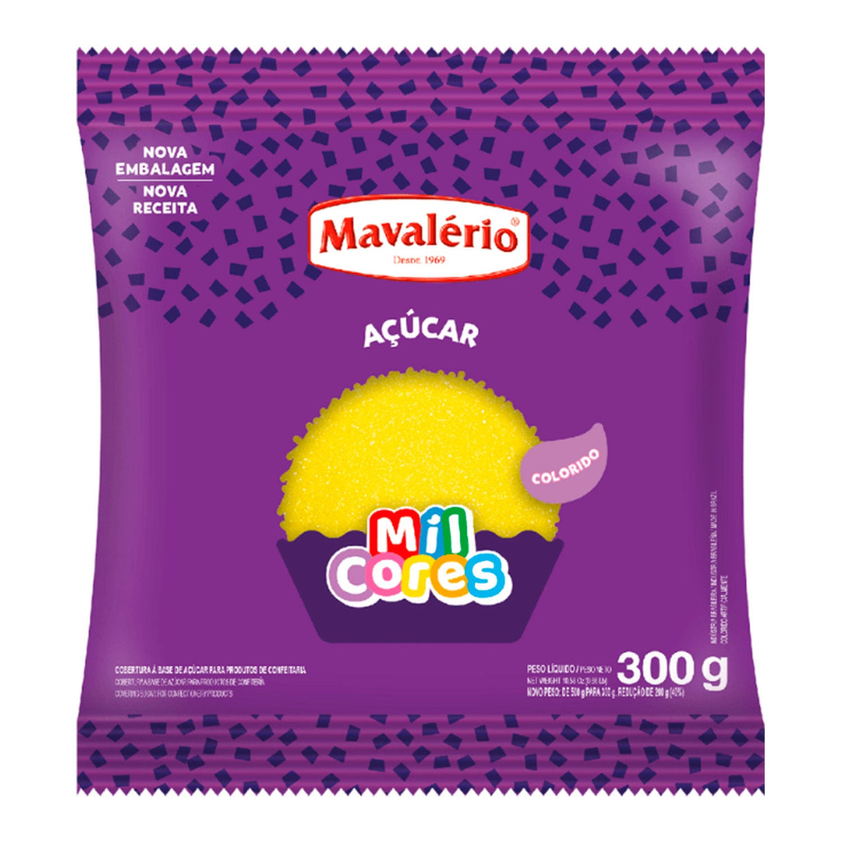 Açúcar Colorido Mil Cores - Amarelo - 300G - Mavalério
