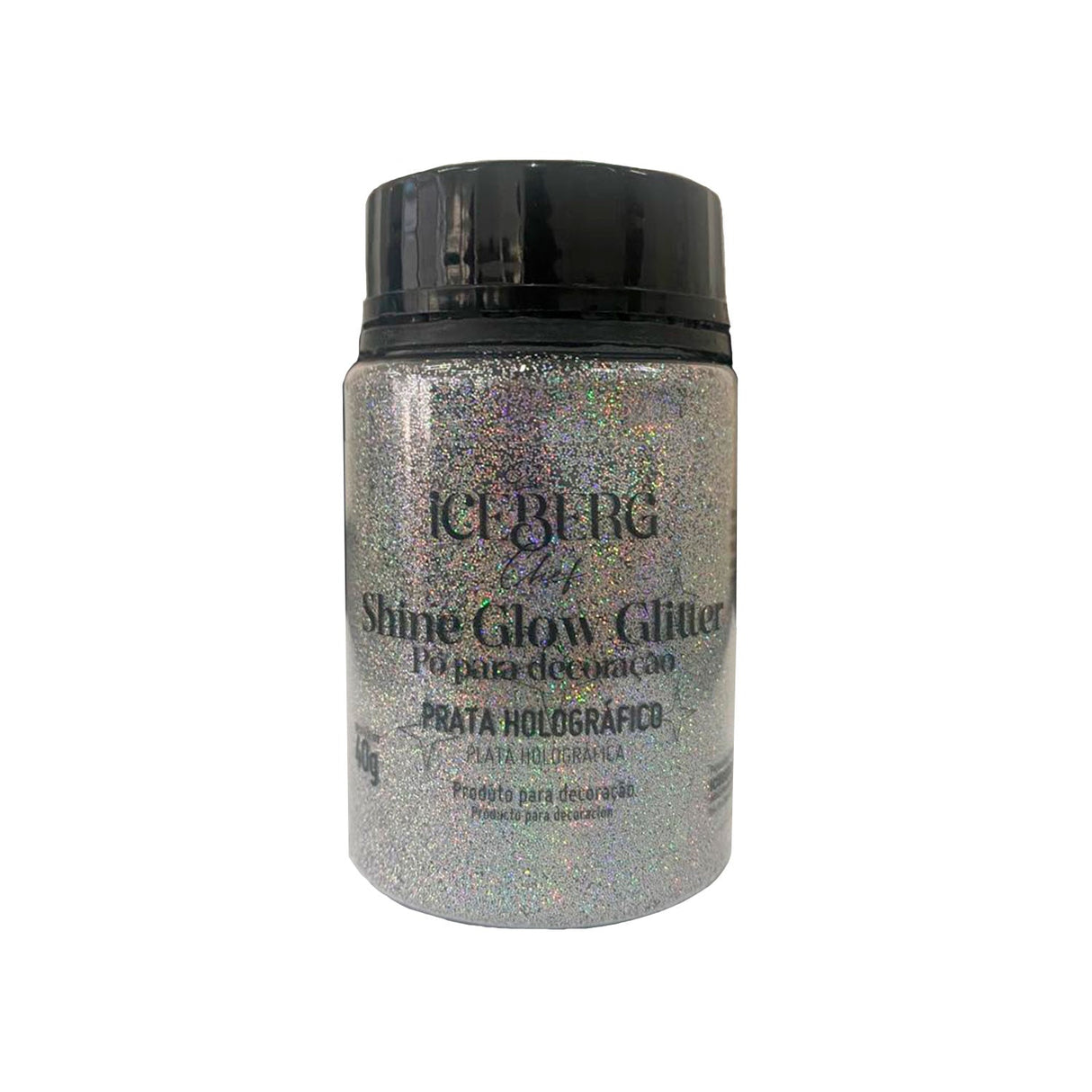 Pó para decoração Prata Holográfico Shine Glow Glitter 40g - Iceberg Chef