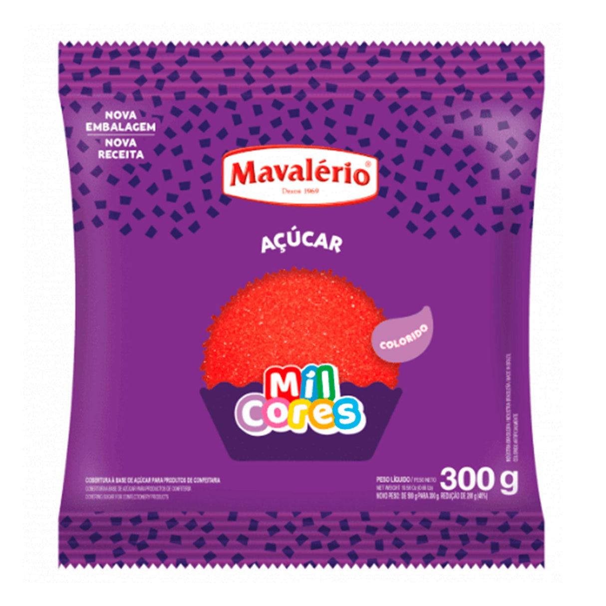 Açúcar Colorido Mil Cores - Vermelho - 300G - Mavalério