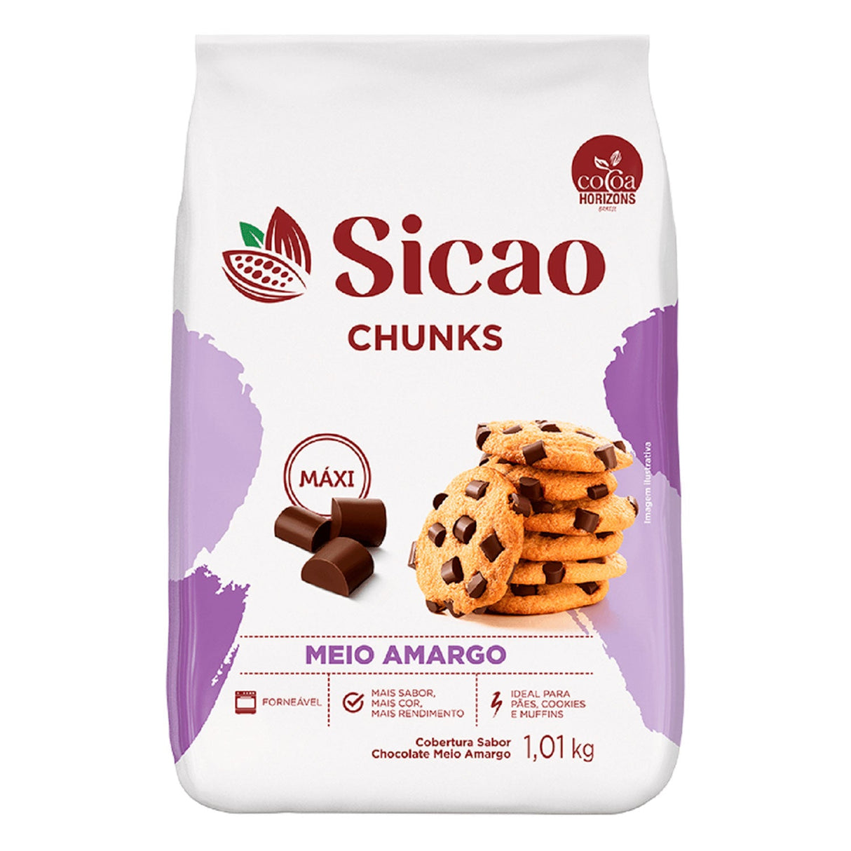 Cobertura Sabor Chocolate Chips Meio Amargo 'Chunks' Maxi Forneável - 1,01Kg - Sicao