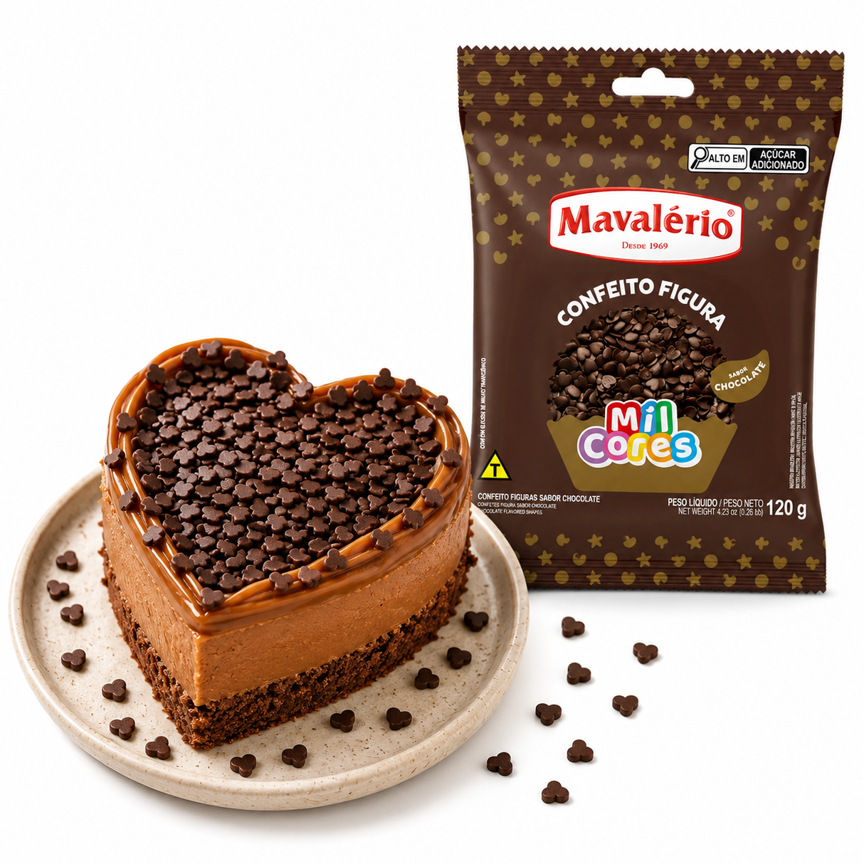 Confeito Figura Coração - Sabor Chocolate - 120g - Mavalério