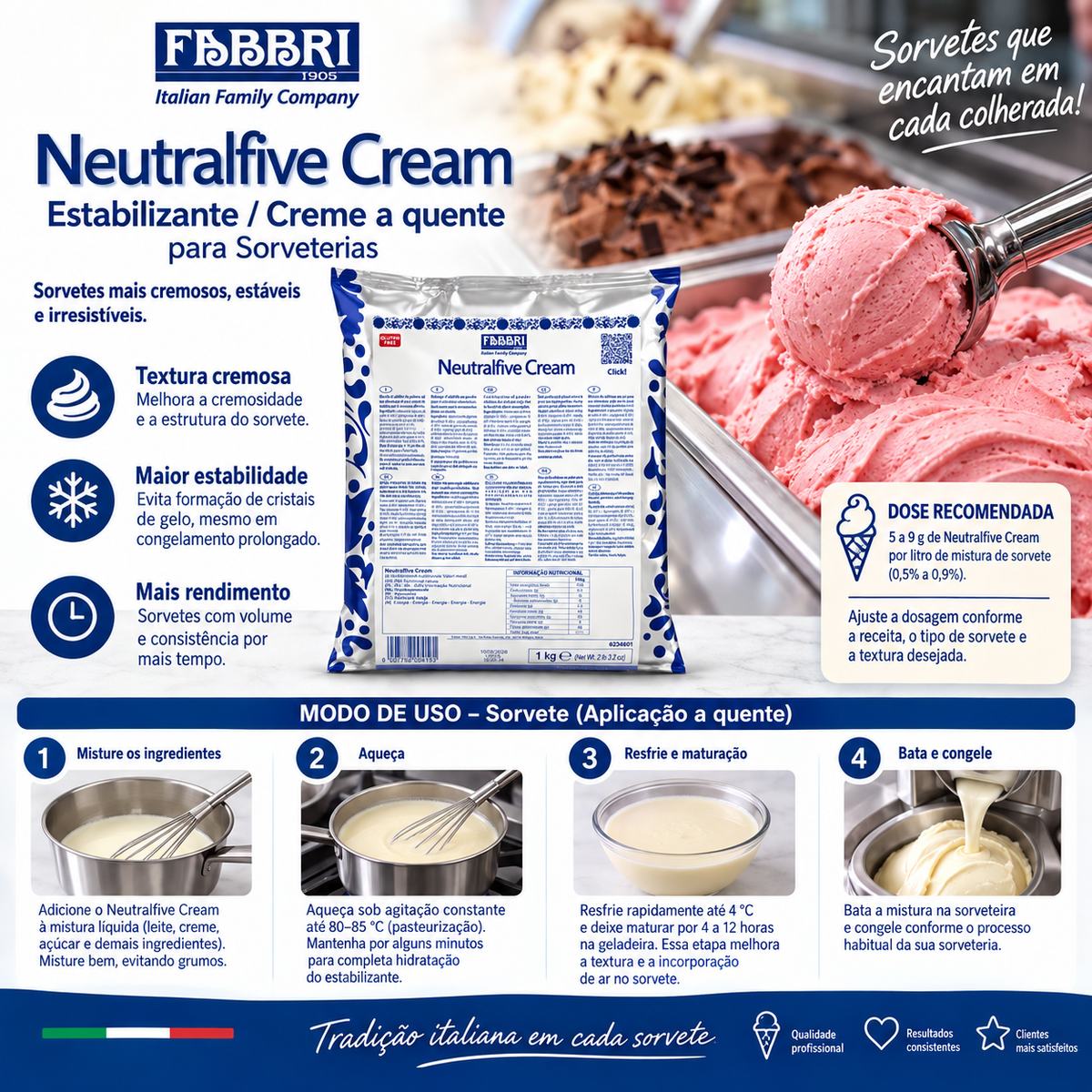 Estabilizante Neutro Five Cream a Quente - 1kg - Fabbri