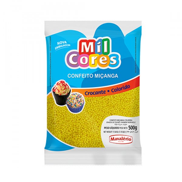 Confeito Miçanga Mil Cores - Amarela - 500G - Mavalério